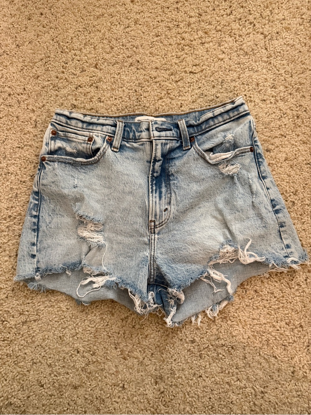 Abercrombie & Fitch Light Wash Distressed Denim Shorts